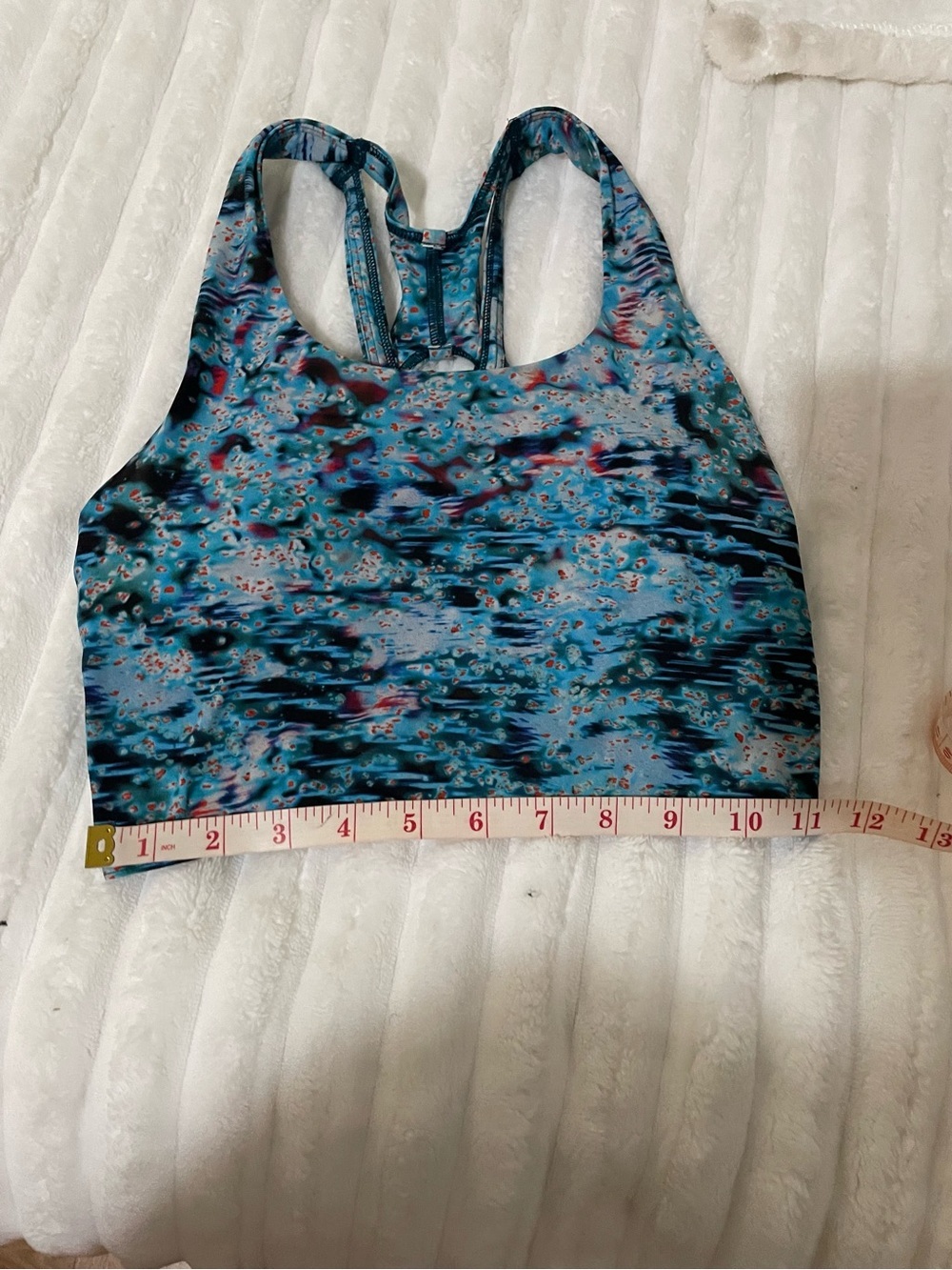 Blue Patterned Racerback Sports Bra Top - Picture 14 of 16